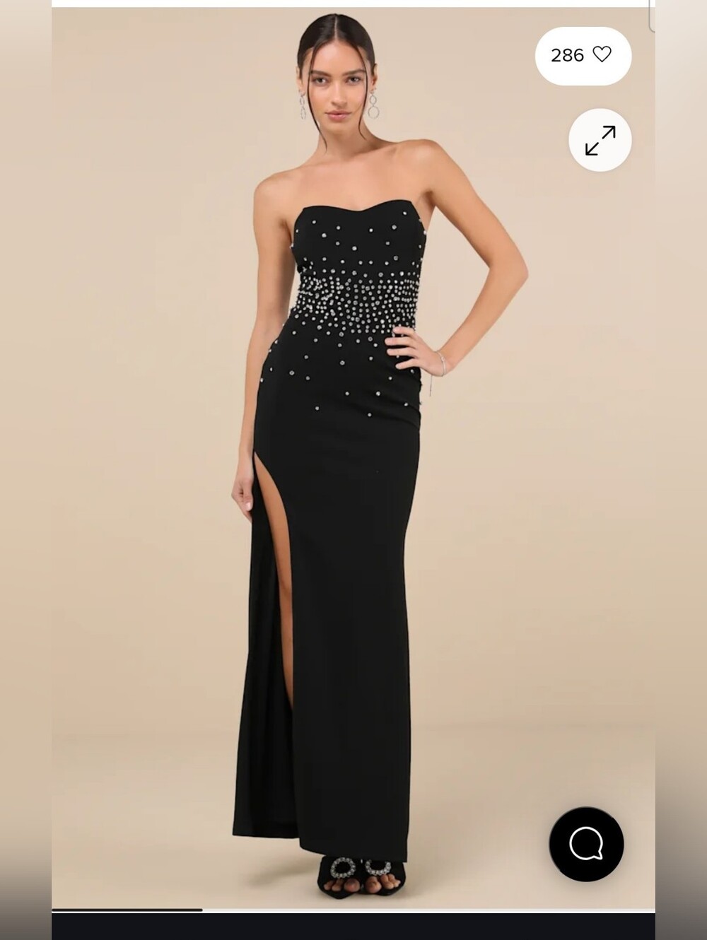 Opulent Muse Black Rhinestone Strapless Bustier Maxi Dress